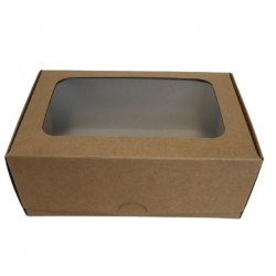 Коробка для макаронс на 8 шт, эклеров с окном "Крафт", 140*100*53